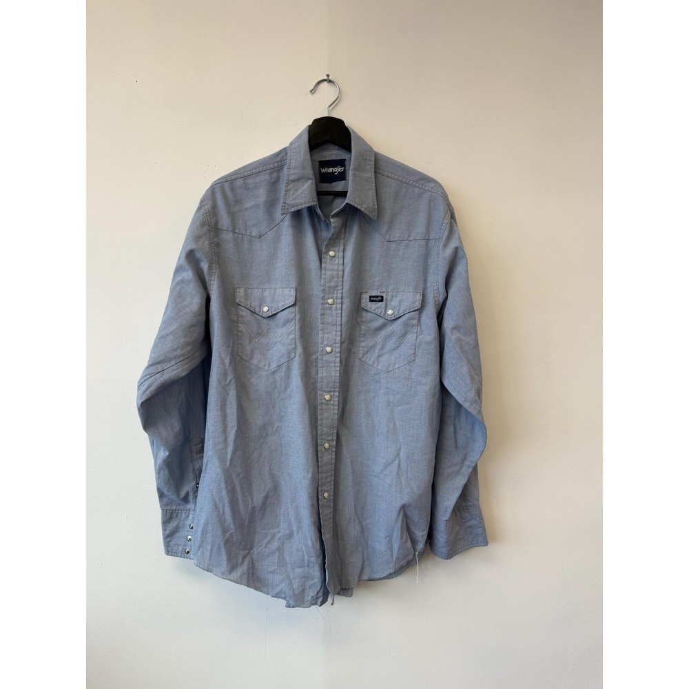 Wrangler Shirt Mens Large Blue Western Pearl Snap Cowboy Long Sleeve Rodeo